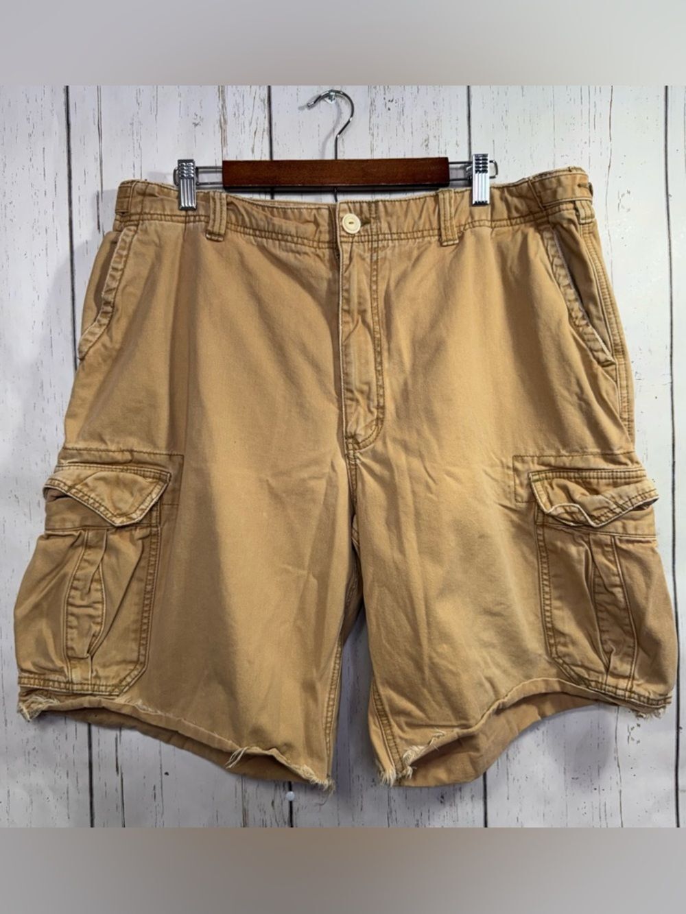 American Eagle Y2K Cargo Shorts Tan Utility Skater Baggy Mens 38 Grunge Gorpcore